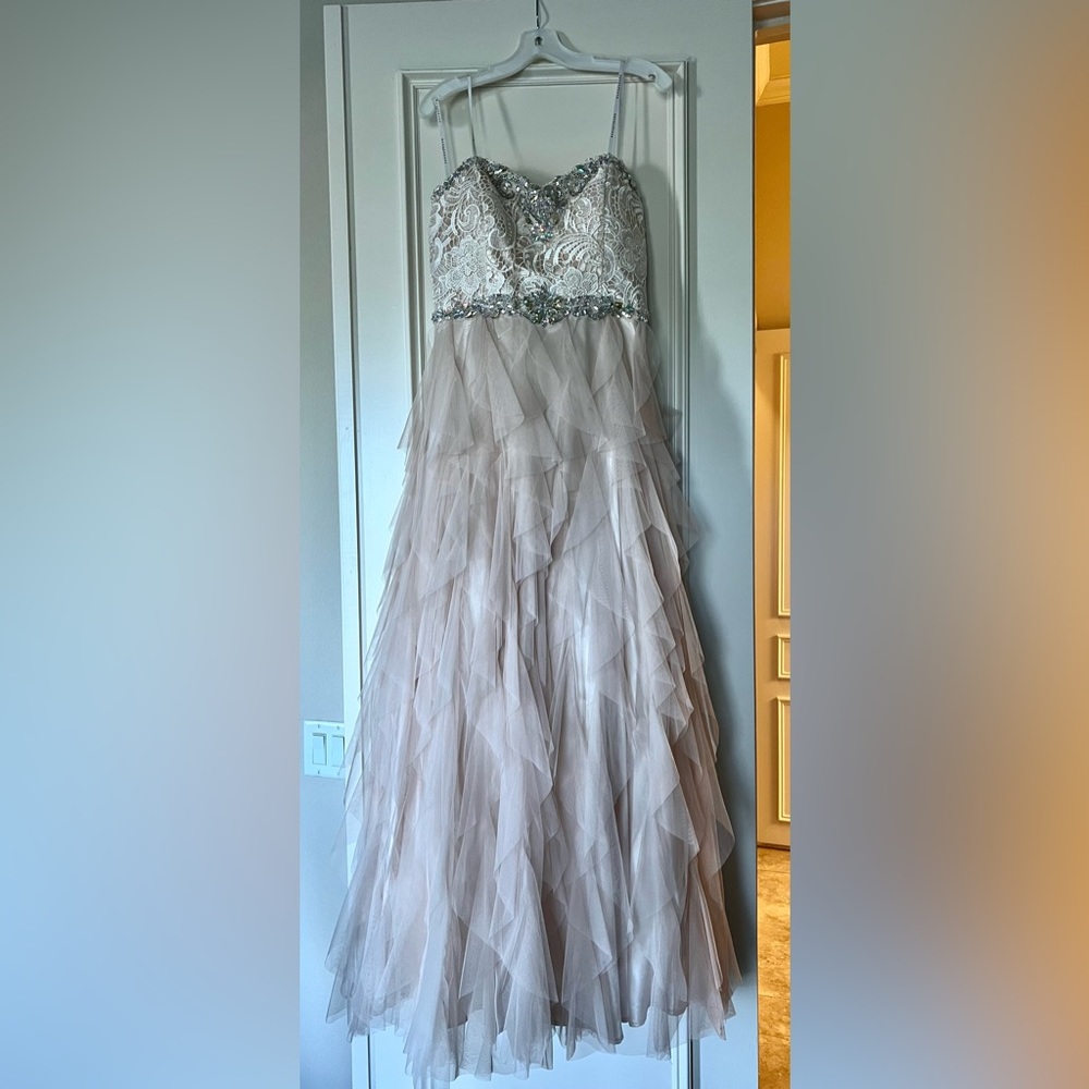 Wedding Bridesmaid or Prom Dress Strapless SIZE 15 Long Ruffled Champagne Color